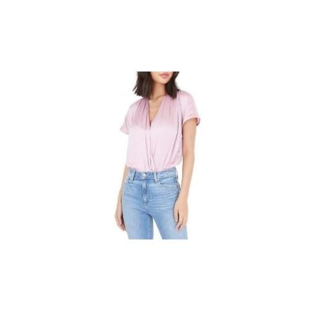 PAIGE Pink Fragrant Lilac Wrap Bodysuit V Neck Satin Versatile Feminine Pastel S